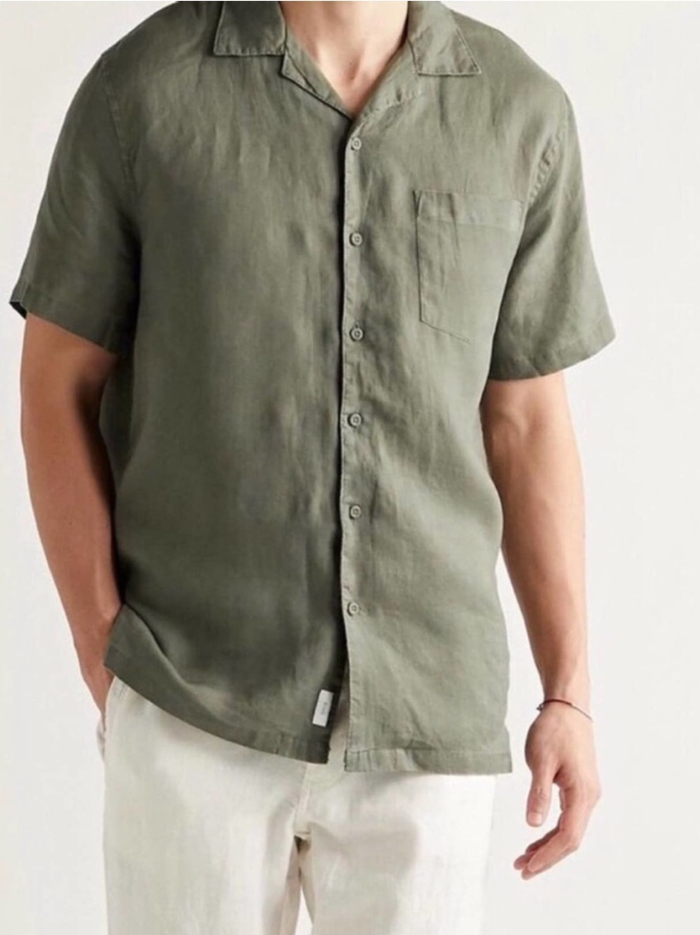 Onia Men’s Olive Green Linen Vacation Button Down Shirt